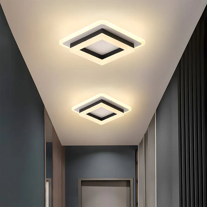 Geometryczna lampa sufitowa LED w skandynawskim stylu. Ultracienka, kwadratowa, nowoczesna dekoracja wnętrz.