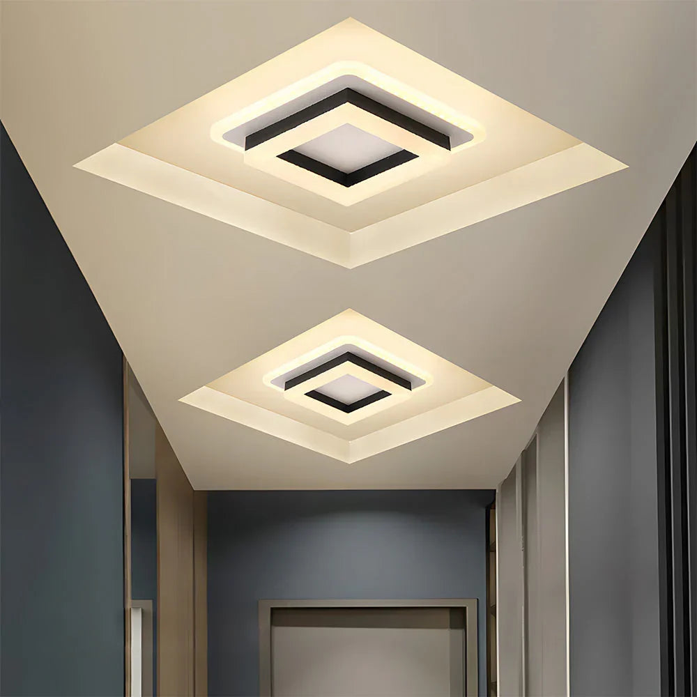 Czarna ultracienka lampa sufitowa LED kwadratowa. Skandynawskie oświetlenie do salonu lub sypialni.