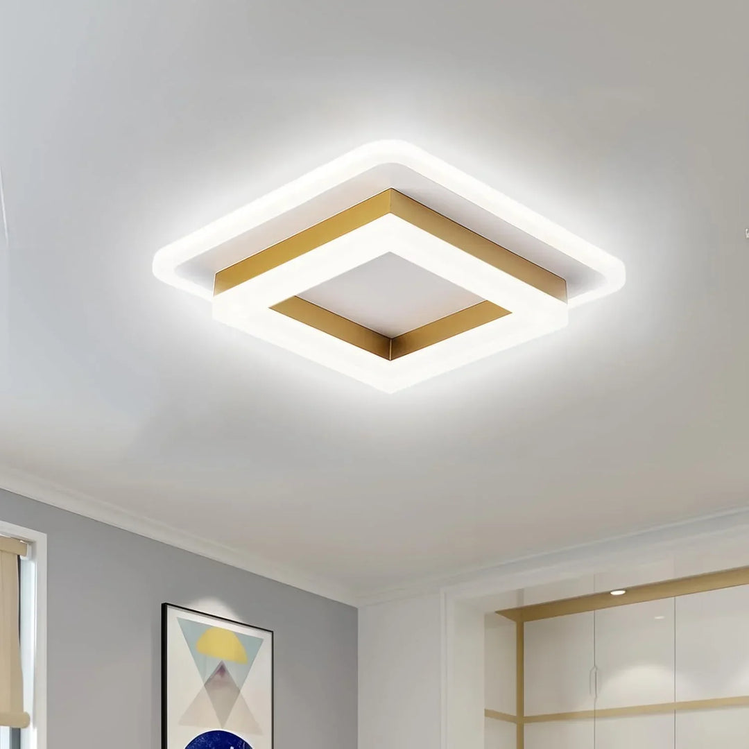 Minimalistyczna kwadratowa lampa sufitowa LED. Ultracienka, nowoczesna, skandynawska stylistyka oświetlenia.