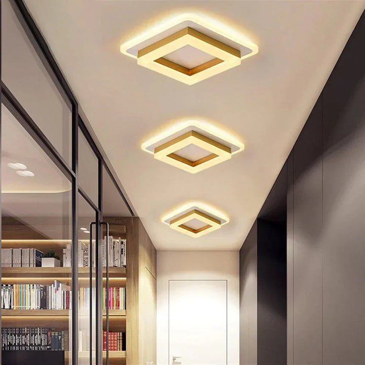 Współczesna geometryczna lampa sufitowa LED. Kwadratowa, ultracienka, pasuje do nowoczesnych wnętrz.