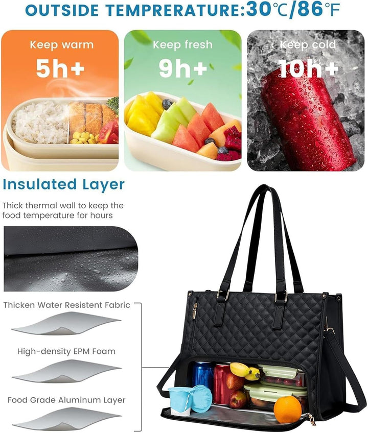 Elegancka uniseksowa torba na laptopa i lunch. Praktyczna do pracy, biura i podróży. Zapewnia świeżość posiłków.