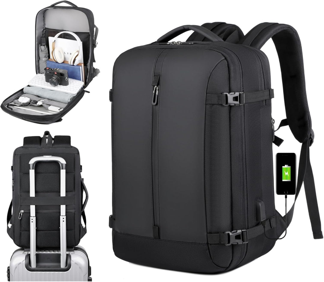 Uniseksowy plecak podróżny 40L, wodoodporny, z portem USB i miejscem na laptopa 17 cali. Idealny bagaż podręczny.