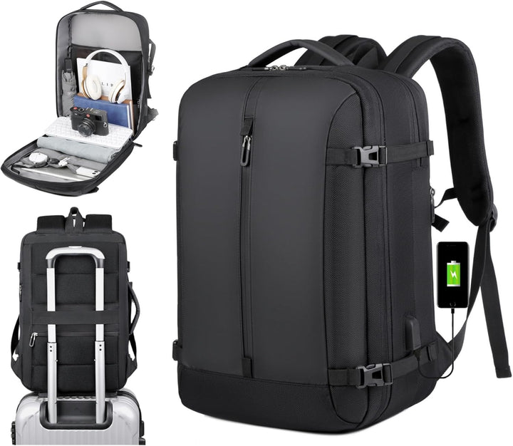 Uniseksowy plecak podróżny 40L, wodoodporny, z portem USB i miejscem na laptopa 17 cali. Idealny bagaż podręczny.