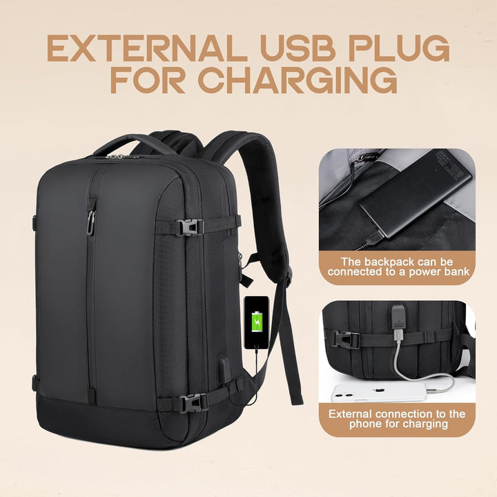 Rozszerzalny plecak AirVoyage 40L, antykradzieżowy, z USB i dedykowaną kieszenią na laptopa 17". Funkcjonalny.