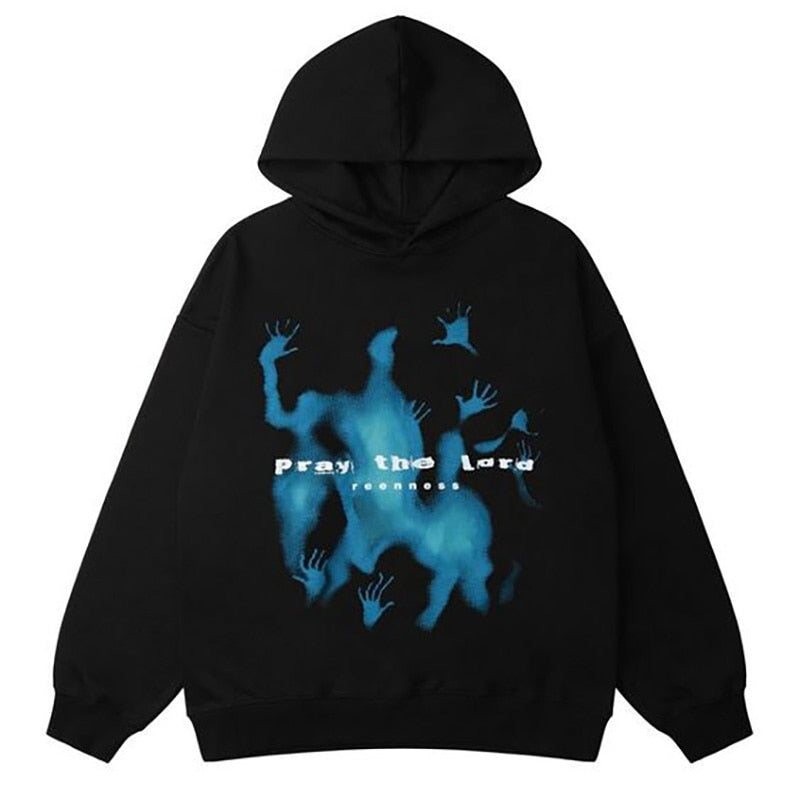 Unisex bluza z kapturem oversize z modnym nadrukiem. Luźny krój, idealna do streetwearu i codziennych stylizacji.