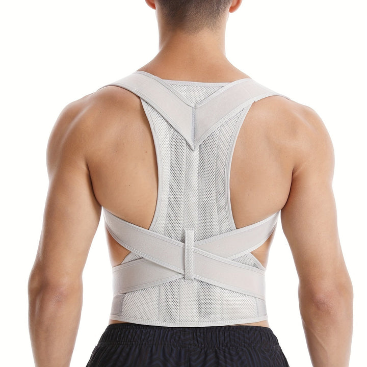 Osoba nosząca korektor postawy unisex, ergonomiczny pas wspierający plecy podczas aktywności sportowych.