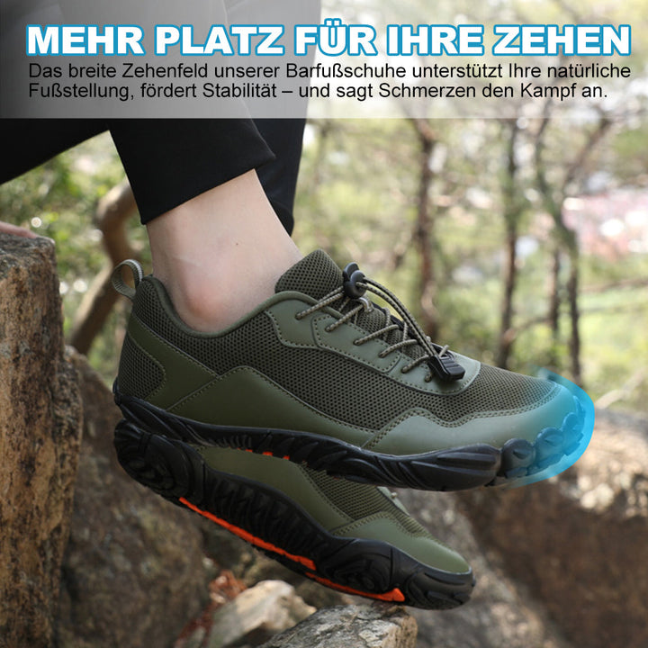 Komfortowe obuwie barefoot unisex z wodoodporną membraną, wspierające naturalny ruch stóp.