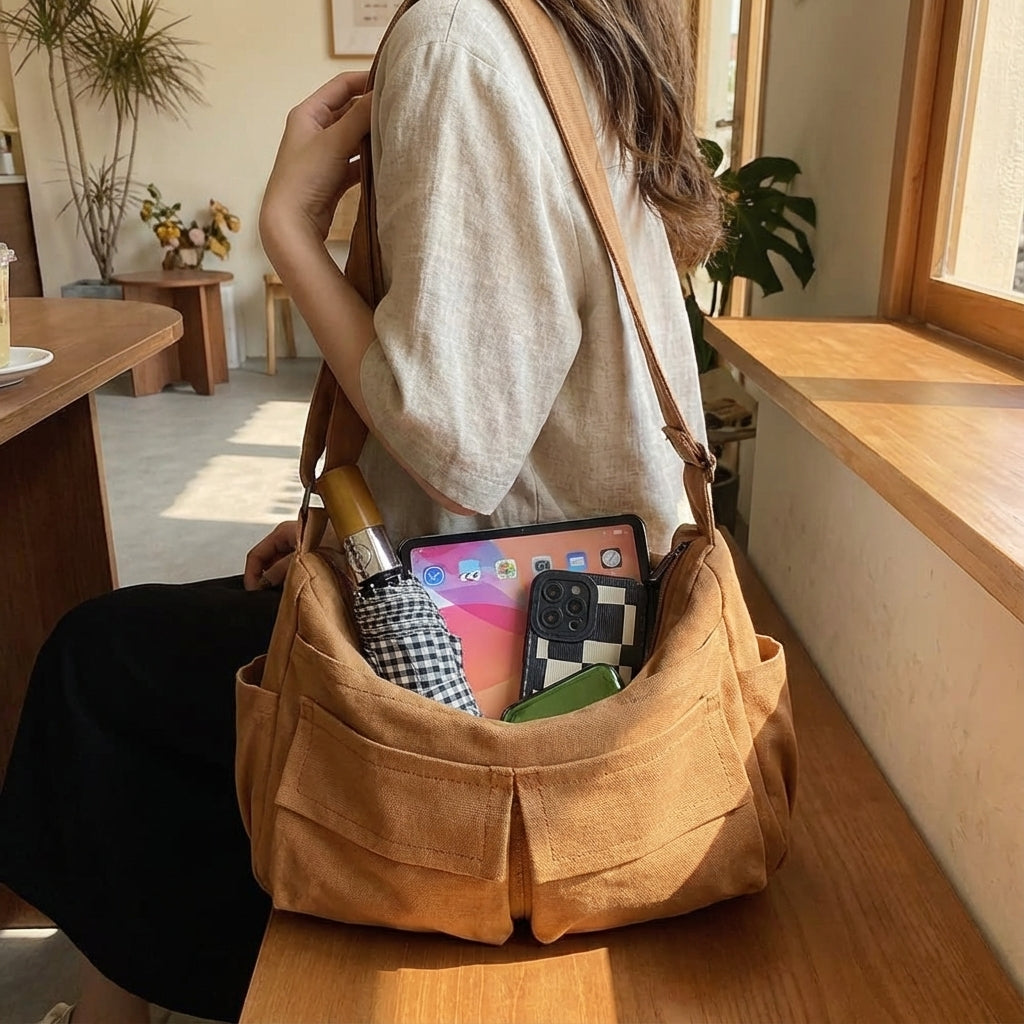 Unisex płócienna torba listonoszka na ramię. Pojemna torba crossbody na co dzień, idealna do miasta.