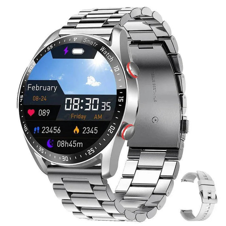 Smartwatch inteligentny unisex z ekranem dotykowym, odbierający powiadomienia. Monitoruje puls i kroki.
