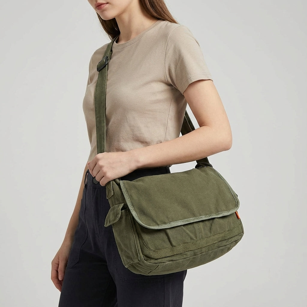 Wytrzymała torba na ramię z płótna vintage. Unisex, idealna na codzienne wyprawy i do noszenia dokumentów.