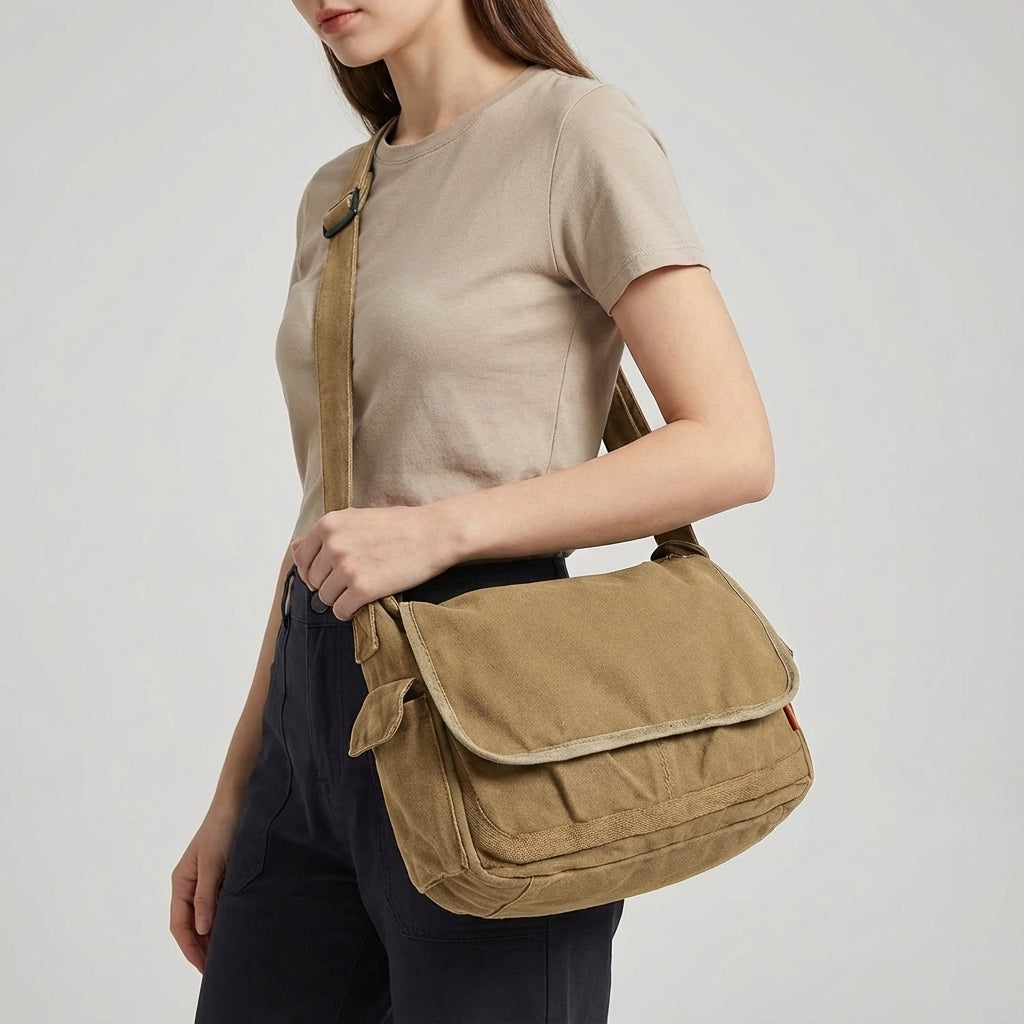 Klasyczna torba płócienna vintage unisex. Stylowa i pakowna torba na ramię, idealna do szkoły.