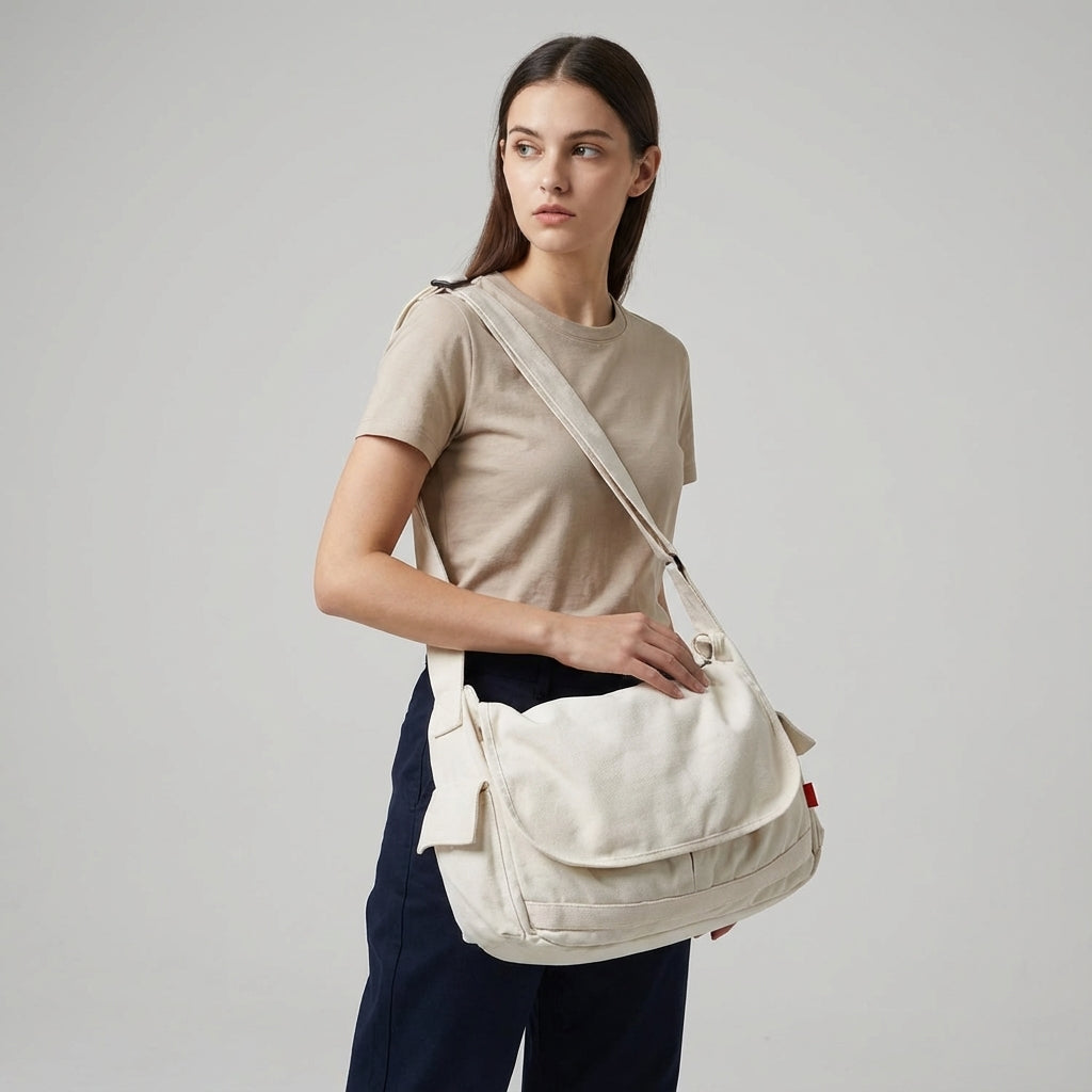 Uniwersalna torba na ramię vintage unisex. Wytrzymała płócienna torba messenger do pracy i na podróże.