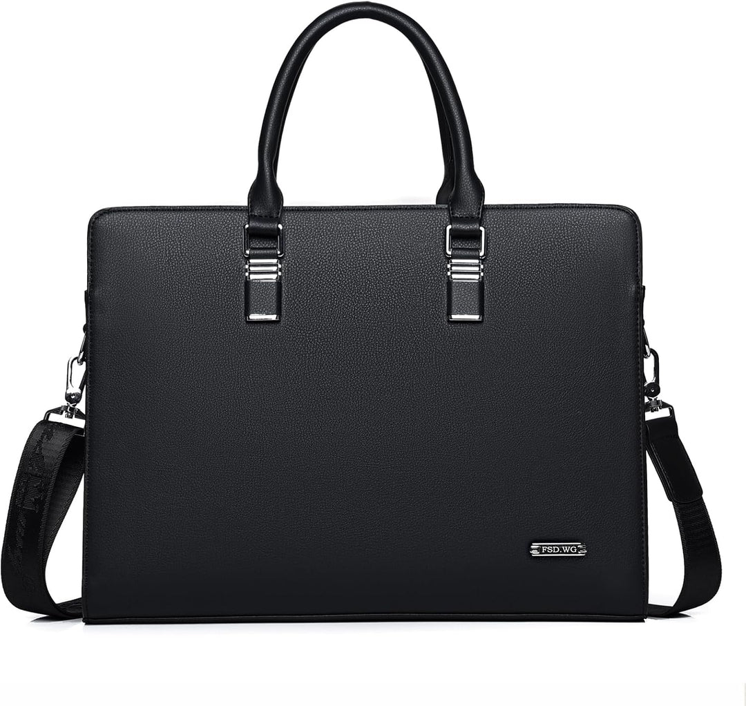 Elegancka torba biznesowa ze skóry, teczka unisex z wieloma kieszeniami na akcesoria.