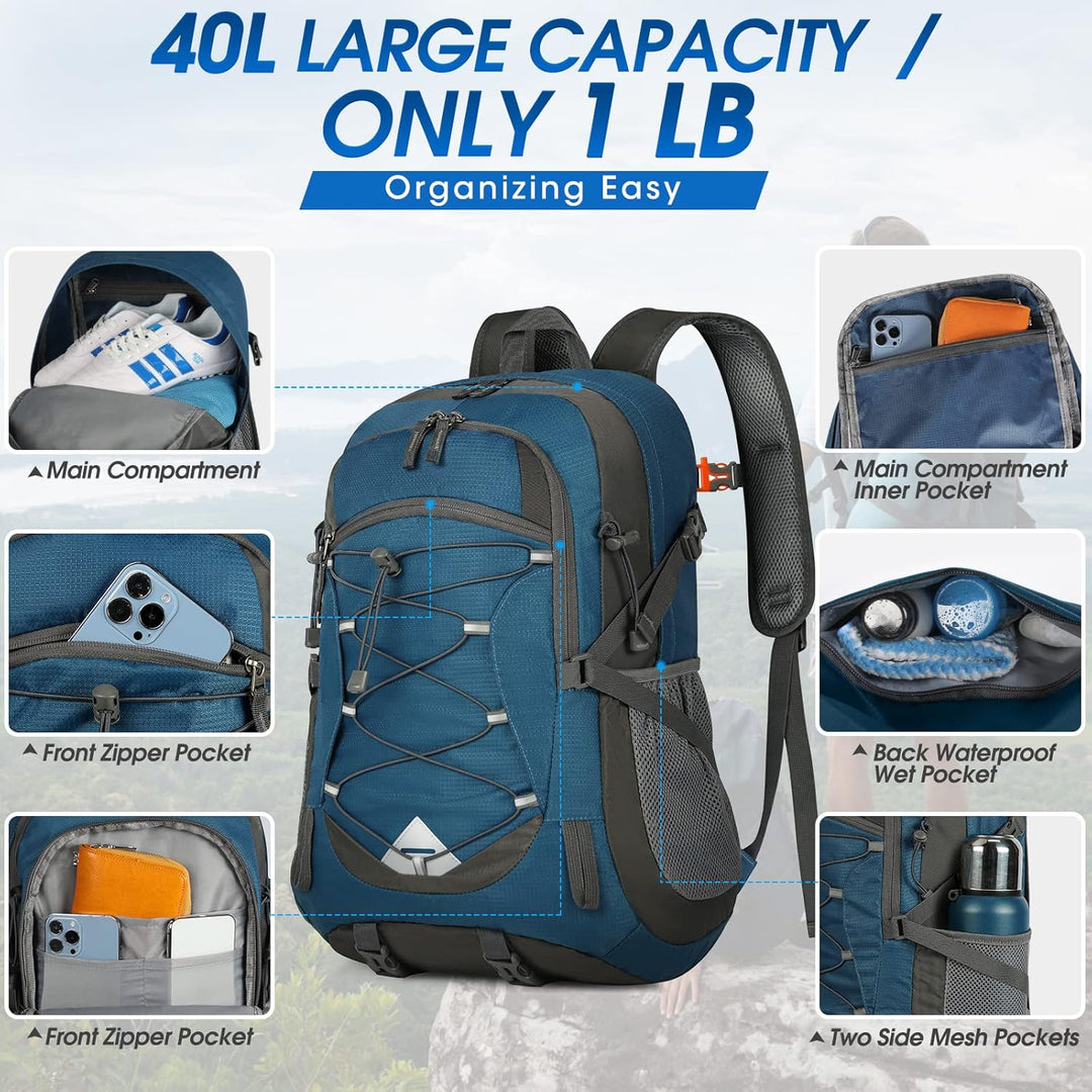 Wodoodporny plecak trekkingowy 40L, unisex, idealny na każdą przygodę w plenerze.