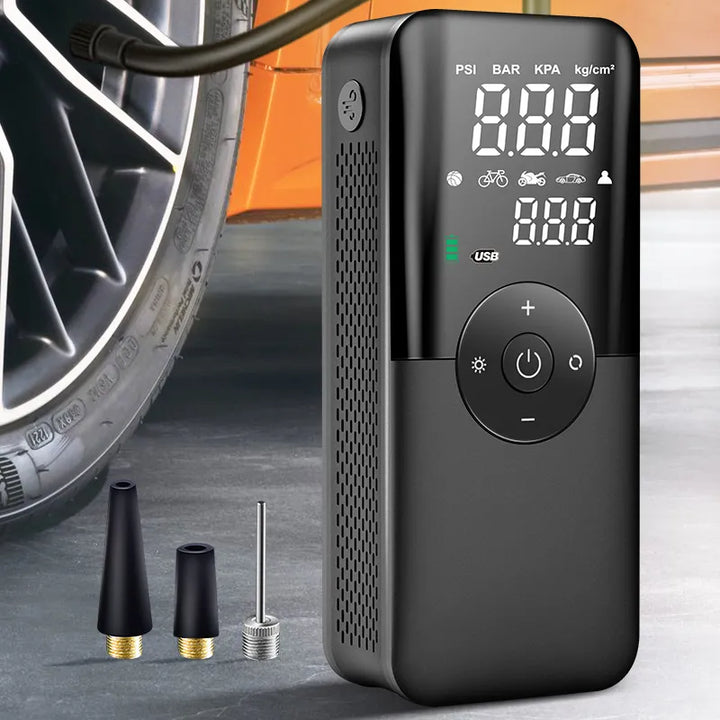 Uniwersalna pompka do opon z wyświetlaczem LED. Szybkie pompowanie dla samochodu, roweru i motocykla.