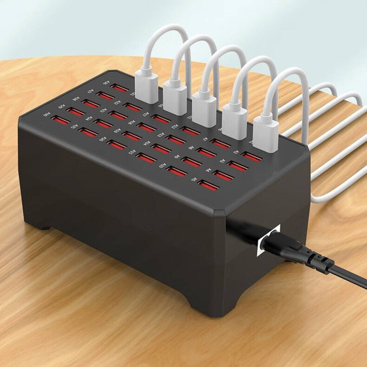 Uniwersalna stacja ładowania USB 30 portów. Szybka ładowarka wieloportowa do biura i domu. Organizacja urządzeń.