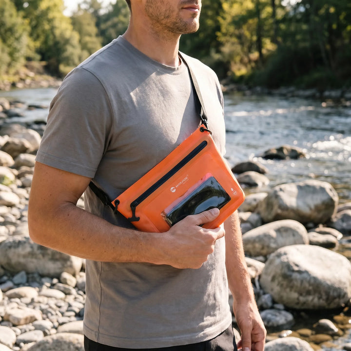 Uniwersalna torba crossbody outdoorowa z okienkiem dotykowym na telefon. Wodoodporna, na ramię.