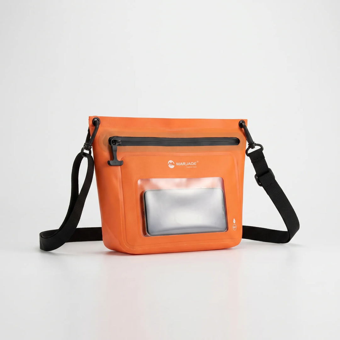 Torba crossbody outdoorowa na wędrówki, z przezroczystym okienkiem na dotyk. Wodoodporna i praktyczna.
