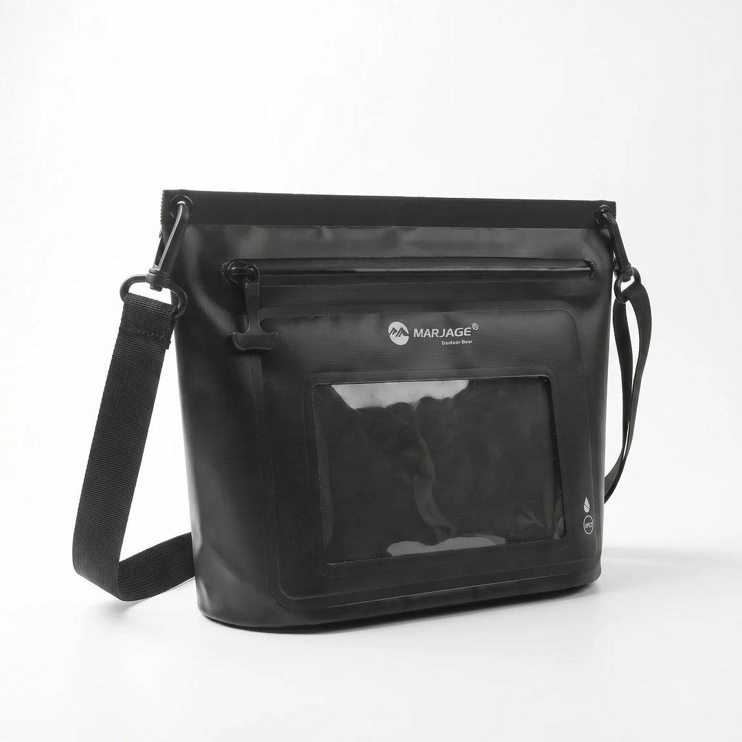 Wytrzymała torba crossbody outdoorowa, wodoodporna. Z przezroczystym okienkiem dotykowym na telefon.