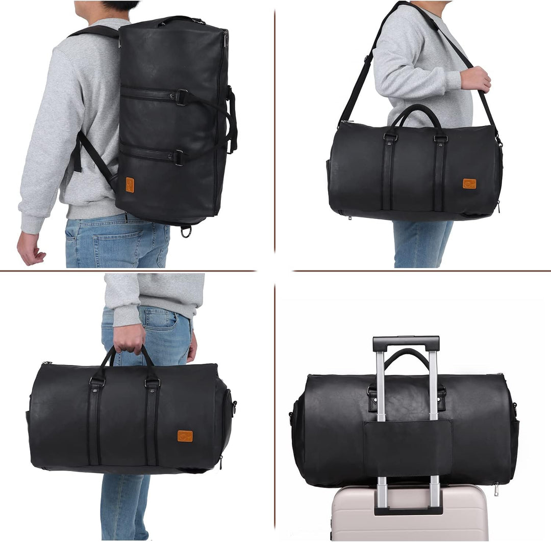 Wielofunkcyjna torba podróżna unisex, czarna. Może być torbą na garnitur lub duffel. Bagaż podręczny.