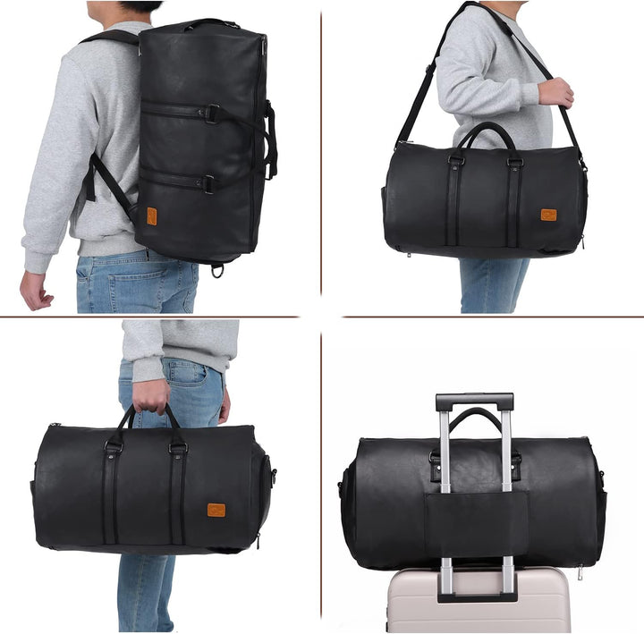 Wielofunkcyjna torba podróżna unisex, czarna. Może być torbą na garnitur lub duffel. Bagaż podręczny.