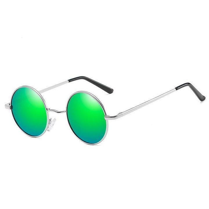 Stylowe okrągłe okulary przeciwsłoneczne unisex z ciemnymi szkłami, doskonałe do miejskich stylizacji i na urlop.