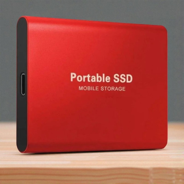 Zewnętrzny dysk SSD do efektywnego magazynowania danych, z szybkim interfejsem USB dla kopii zapasowych.