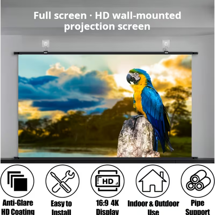 Duży ekran projekcyjny HD 4K, zapewniający kinową jakość obrazu, doskonały do każdej rozrywki domowej.