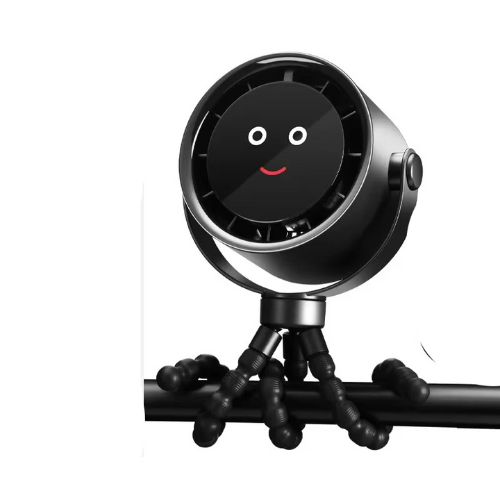 Wentylator USB z elastycznym ramieniem na biurku. Zapewnia orzeźwiające chłodzenie podczas pracy.