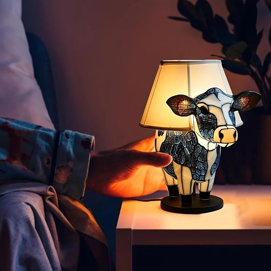 Kreatywna lampa stołowa LED USB w formie krowy. Zabawne oświetlenie dekoracyjne do pokoju.