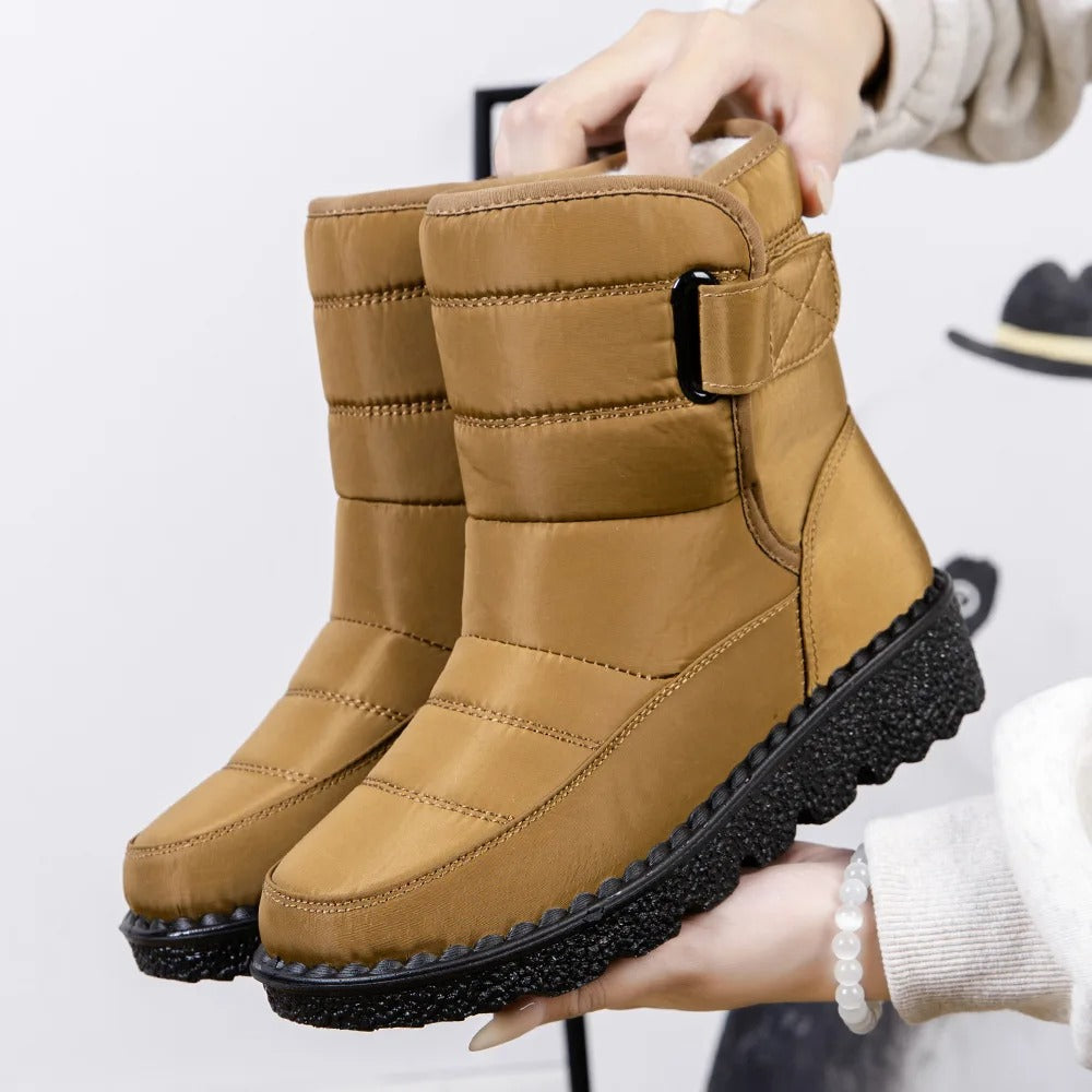 Damskie wodoodporne buty zimowe w kolorze khaki z grubą podszewką