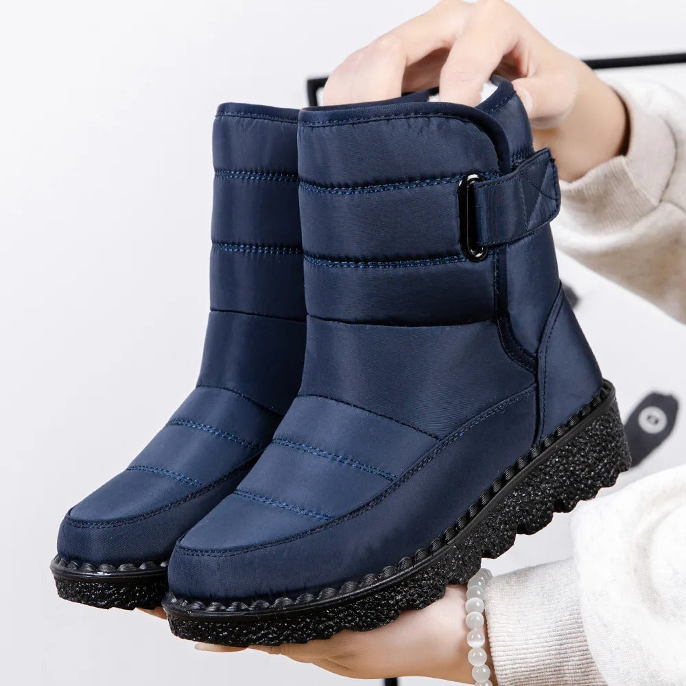 Wodoodporne buty zimowe damskie khaki z futerkiem, obuwie damskie na śnieg