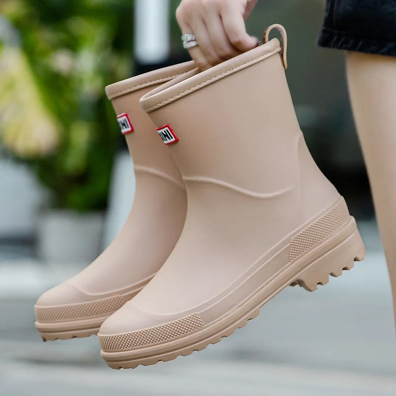 Różowe stylowe kalosze damskie, nieprzemakalne buty deszczowe