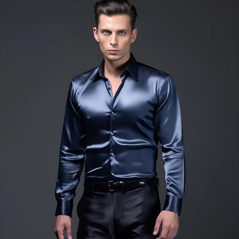 Stylowa koszula męska slim fit w kolorze z połyskiem, tył
