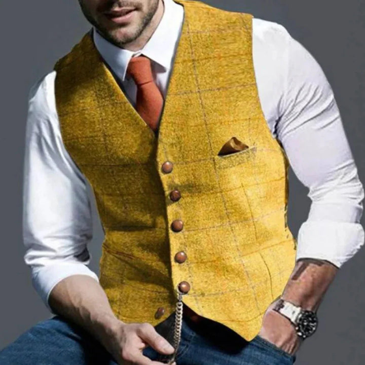 Męska żółta kamizelka o eleganckim kroju
