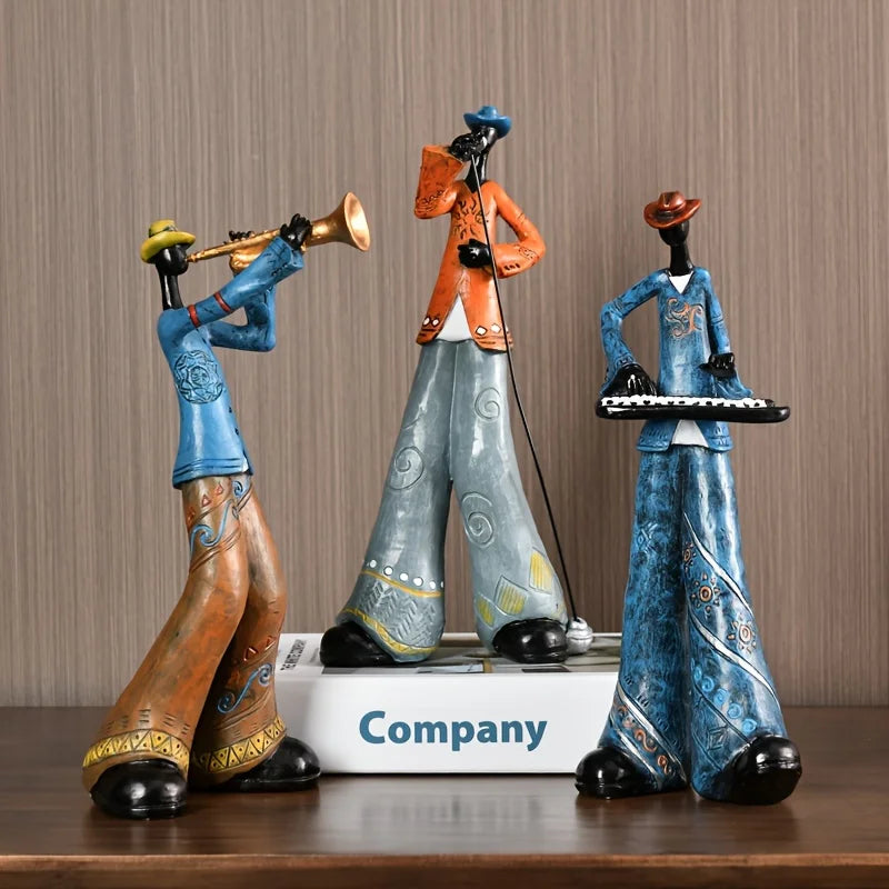 Figurka zespołu jazzowego z instrumentami. Vintage ozdoba muzyczna, dekoracja domowa, kolekcjonerski prezent.