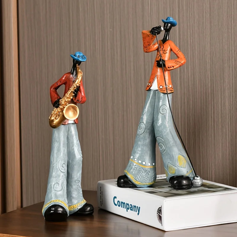 Klasyczna figurka zespołu jazzowego, styl vintage. Rzeźbiona dekoracja muzyczna, element wystroju wnętrz. Ozdoba domowa.