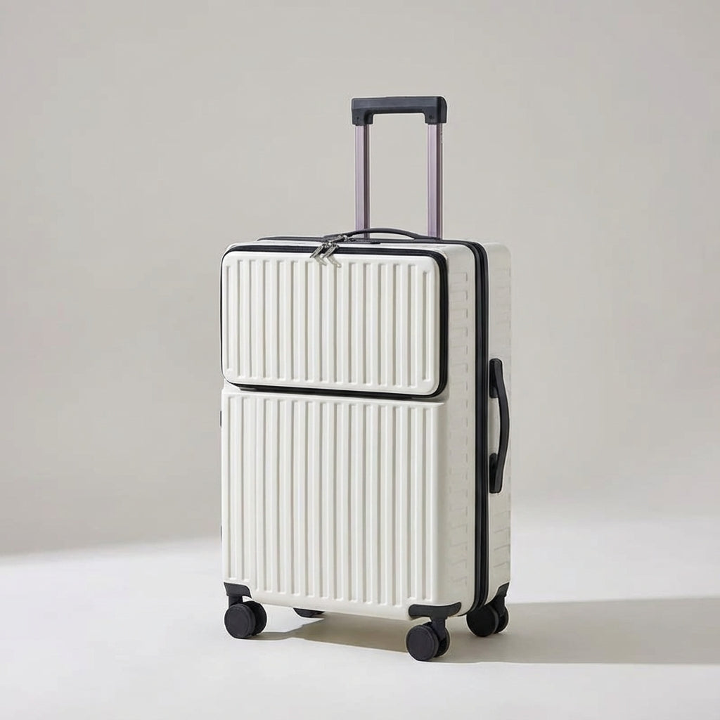 Lekka walizka podręczna spinner Travelift z przednią kieszenią, idealna na laptopa.