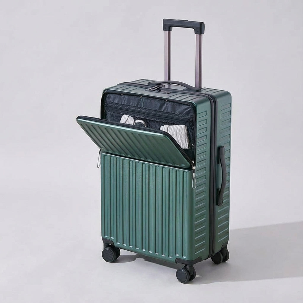 Wytrzymała walizka podróżna spinner Travelift z miejscem na laptopa w przedniej kieszeni.