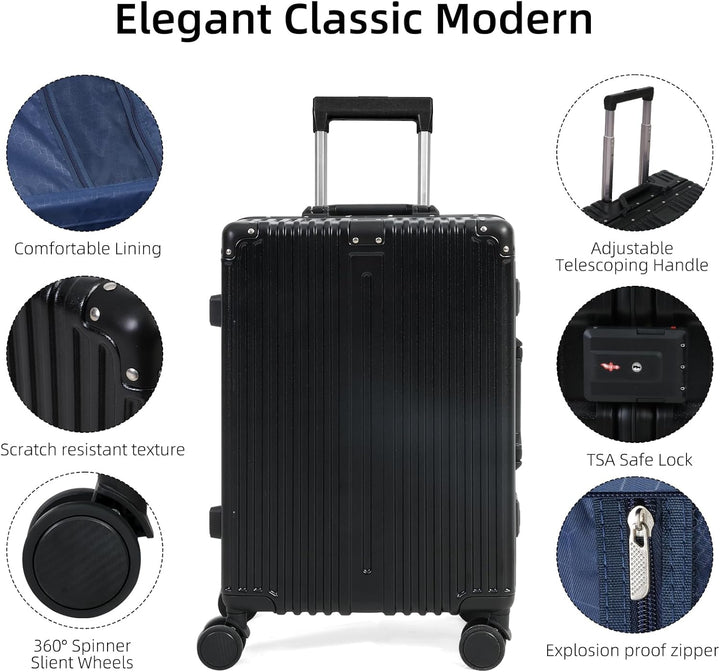 Elegancka walizka podróżna unisex z cichymi kółkami, zamkiem TSA i aluminiową ramą. Bagaż do samolotu.