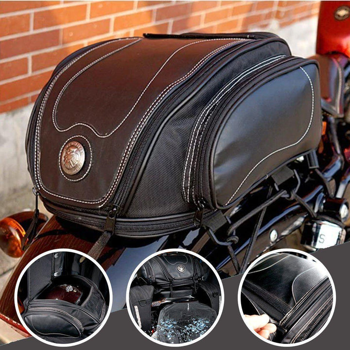 Wodoodporny kufer motocyklowy pokazany od boku z zamkiem