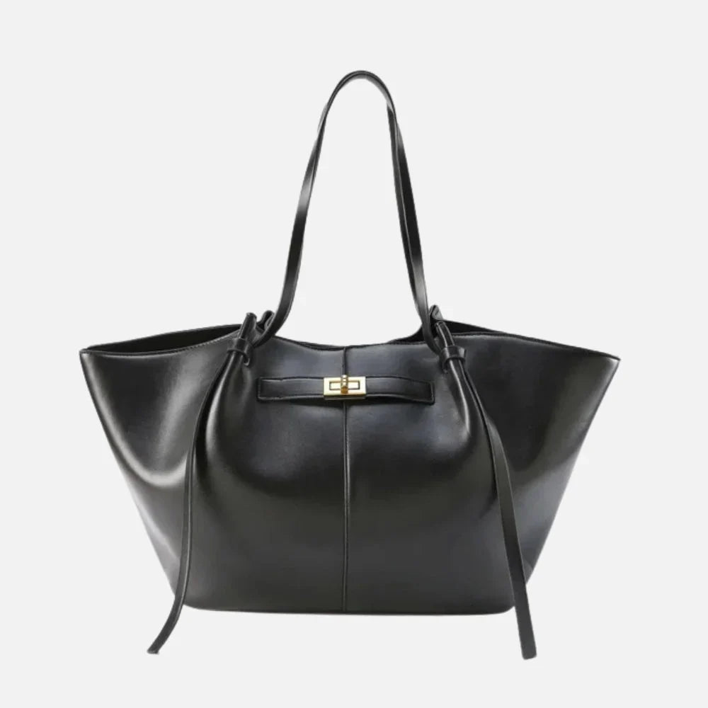 Czarna damska torba shopper trapezowa Weronika z metalowym zapięciem
