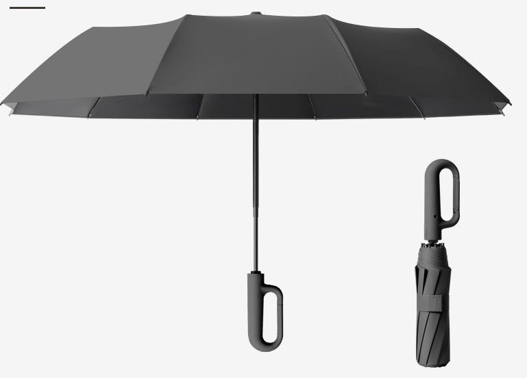 Detale uchwytu parasola z karabińczykiem. Antypoślizgowy uchwyt, automatyczny mechanizm.
