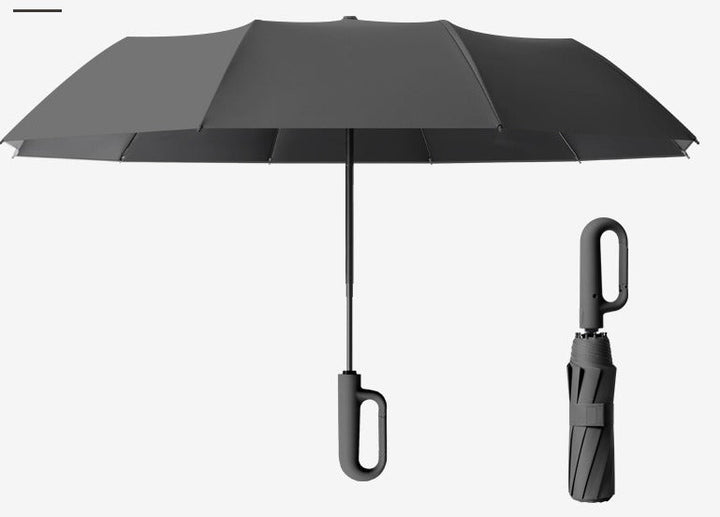 Detale uchwytu parasola z karabińczykiem. Antypoślizgowy uchwyt, automatyczny mechanizm.