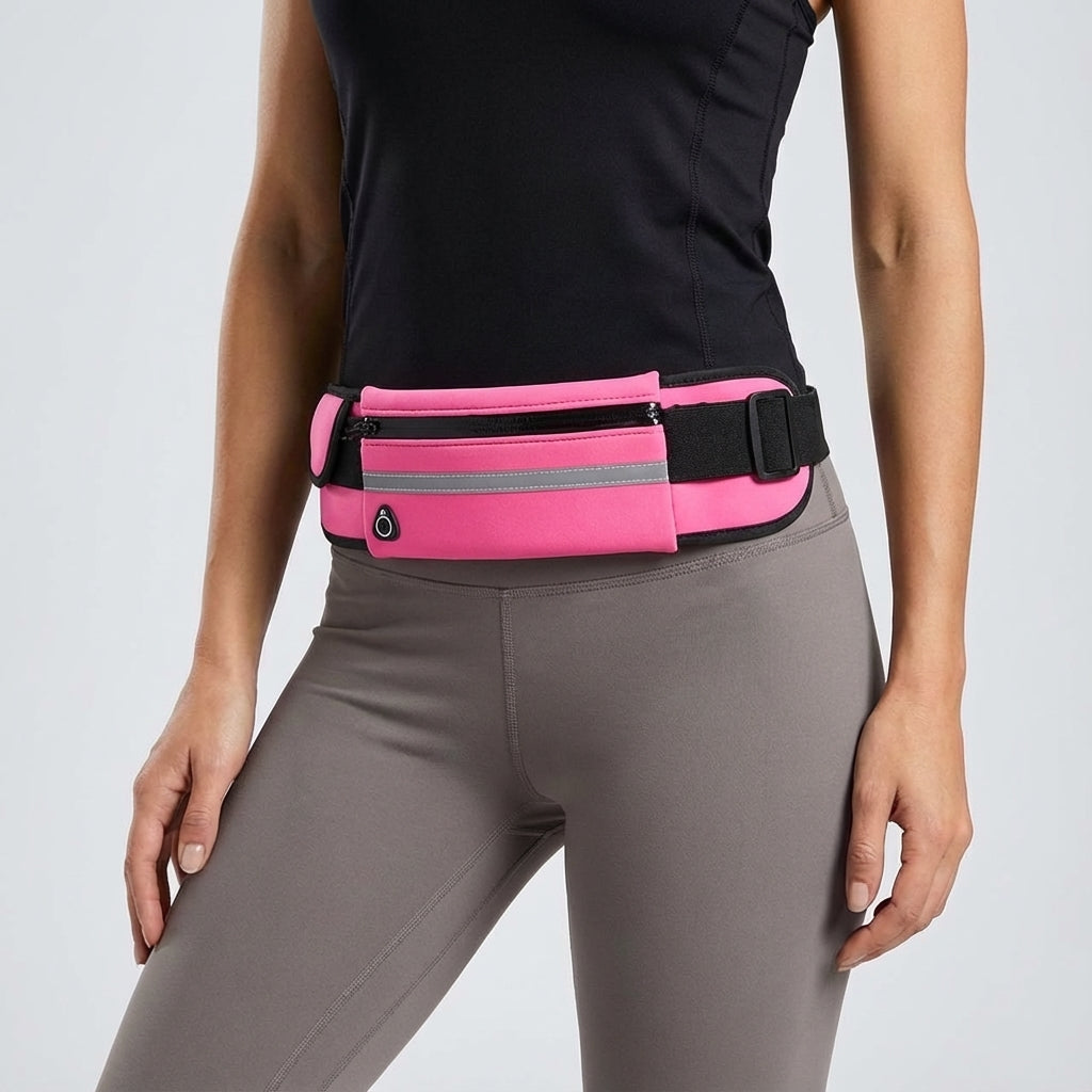 Czarna wodoodporna torba biodrowa RunBelt, idealna do sportu, fitness i podróży.