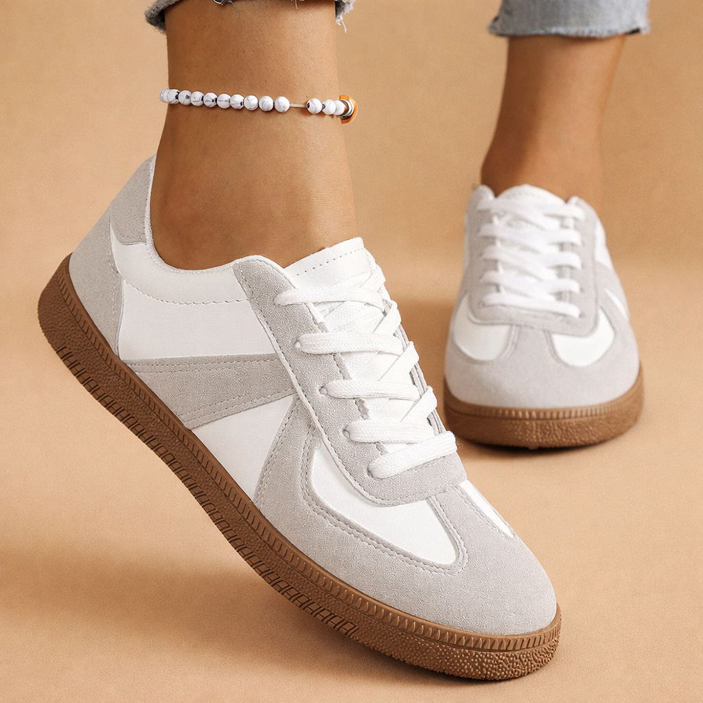 Wygodne białe buty damskie do chodzenia. Lekkie sneakersy patchwork idealne na co dzień, wiosnę.