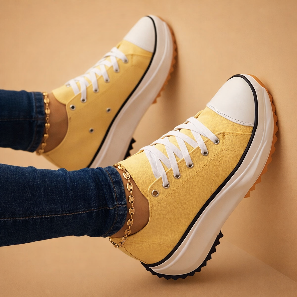 Kolorowe wysokie trampki damskie, modne i wygodne buty do codziennych stylizacji. Obuwie damskie w miejskim stylu.