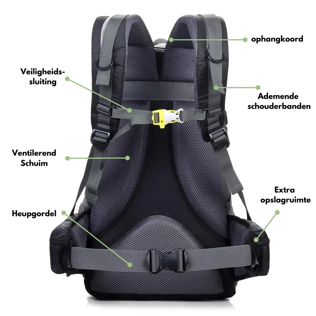 Zielony plecak outdoorowy 40L ExplorerMax, idealny na górskie wędrówki.