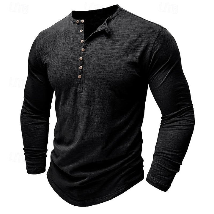 Elegancki dekolt z guzikami w modnym t-shircie henley dla mężczyzn