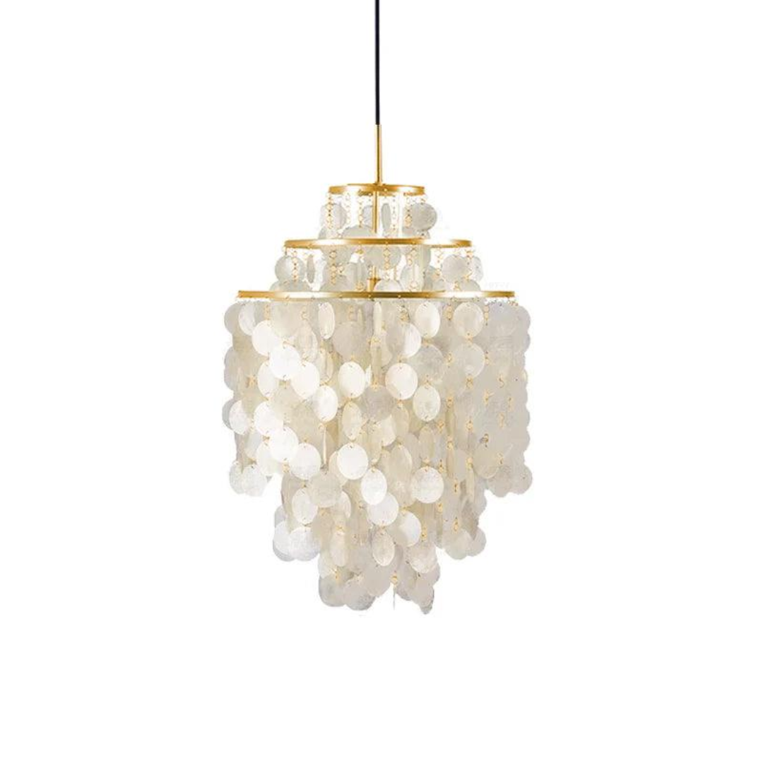 Złota/chrom lampa wisząca muszelkowa vintage, oświetlenie sufitowe, idealna do wnętrz boho.